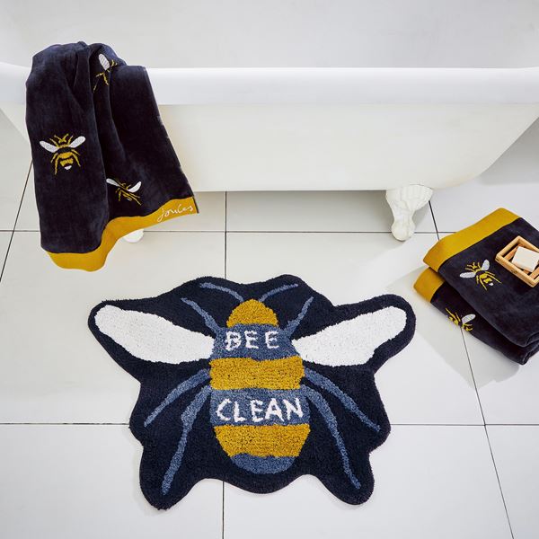 Botanical Bee Bath Mat - Navy